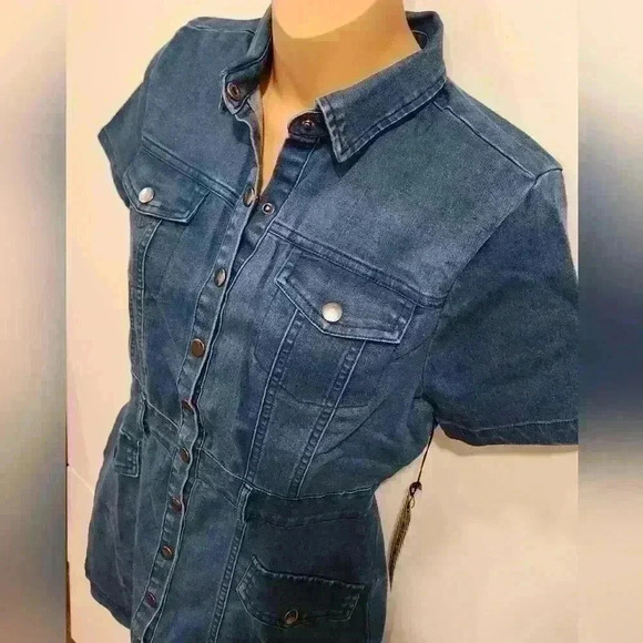 NWT Haute Monde Snap-Up Short Sleeve Denim Dress - Picture 1 of 8